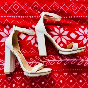 Fashion Nova Cream Block Heel Sandals